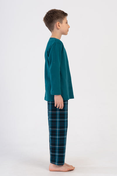 SET PIJAMALE BĂIEȚI INTERLOC, GULER ROTUND, MÂNECĂ LUNGĂ (7-8/13-14) - ZUMRUT