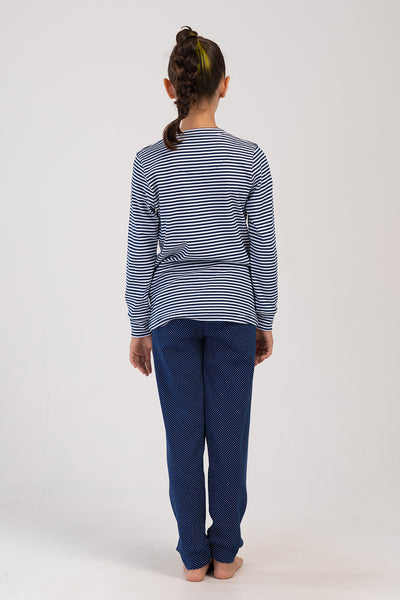 KIZ COCUK INTERLOCK O YAKA UZUN KOL ETEGI OVAL MANSETLI PIJAMA TAKIM(7-8/13-14) - INDIGO