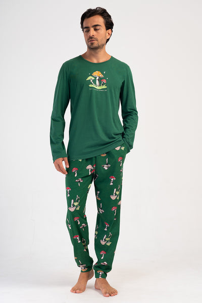 CEPLI ERKEK P.SUPREM O YAKA UZUN KOL MANSETLI PIJAMA TAKIM - HAKI001