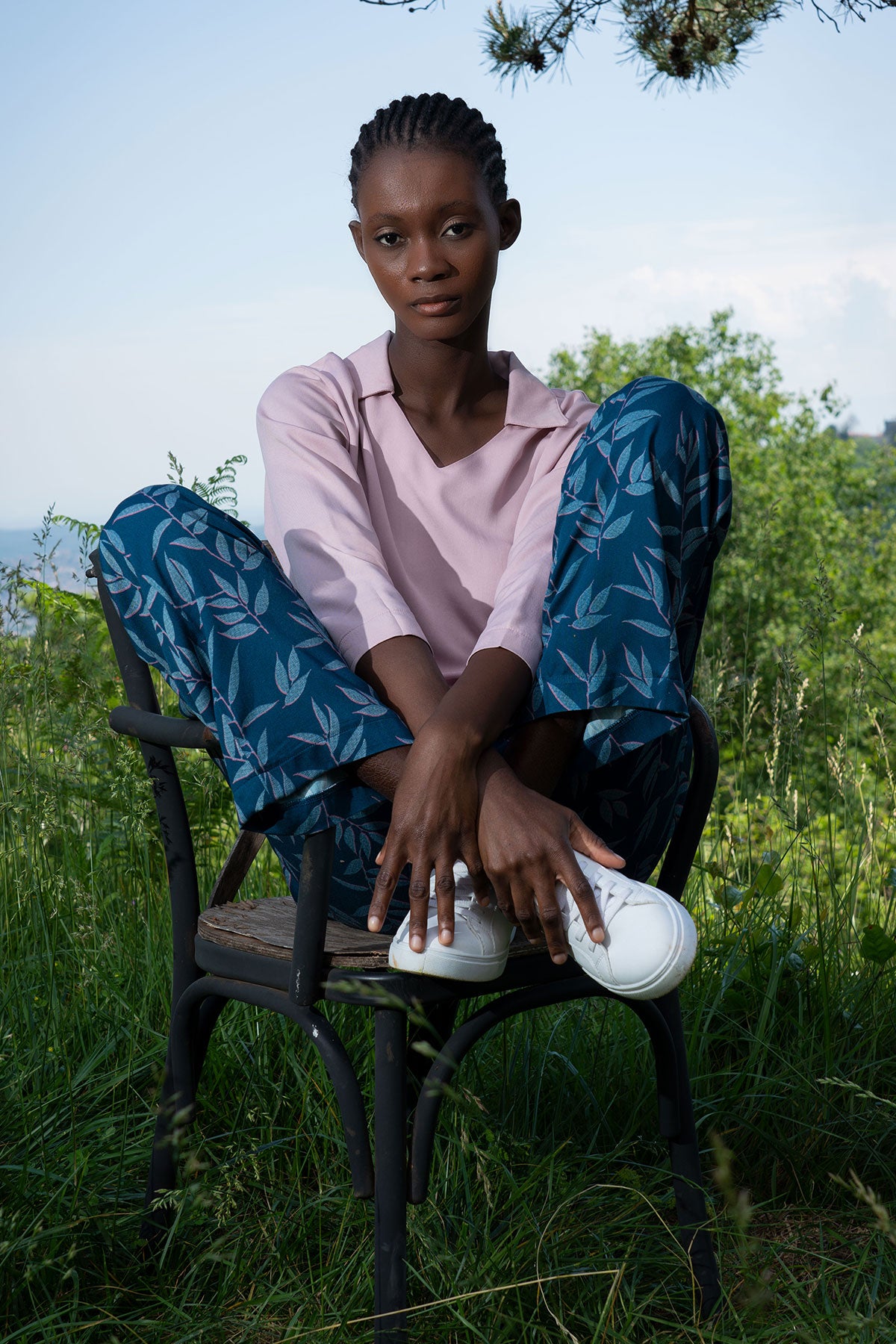COSTUM PANTALON FEMEI VISCOZĂ XXL CĂMAȘĂ GULER ÎN V MÂNECĂ 7/8 BUZUNARE - ROZ