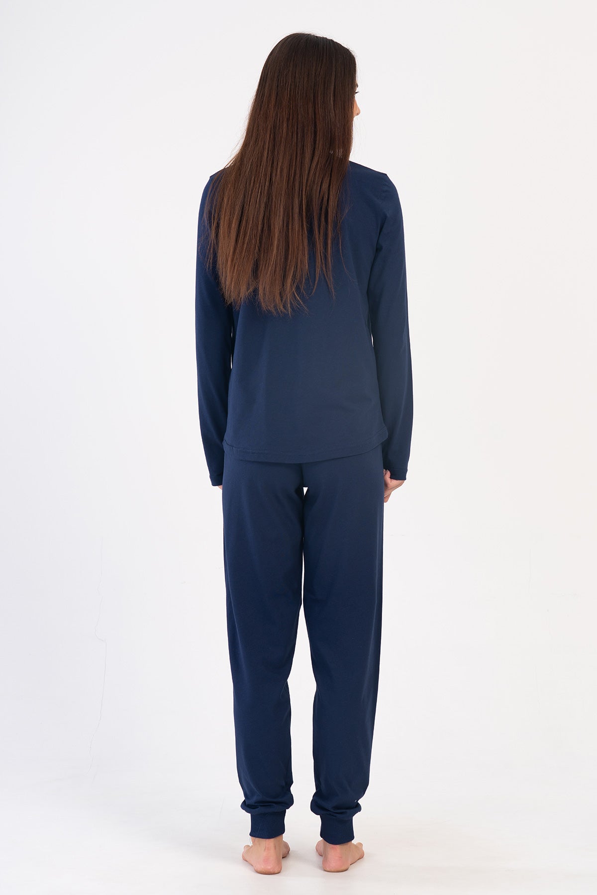 SET PIJAMALE FEMEI P.SUPREM XXL, Guler Rotund, Mânecă Lungă, Tiv Oval, Cu Manșete - BLEUMARIN