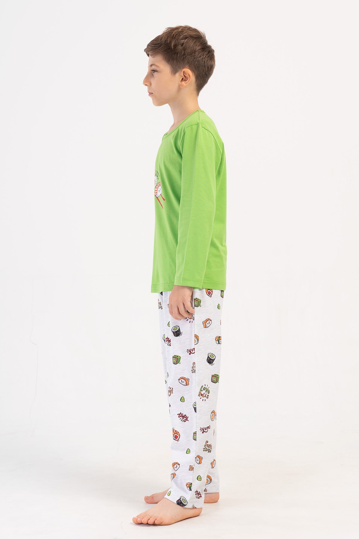 Pijama băiat P.SUPREM guler rotund, mânecă lungă, cu buzunare (9/10-15/16) - VERDE