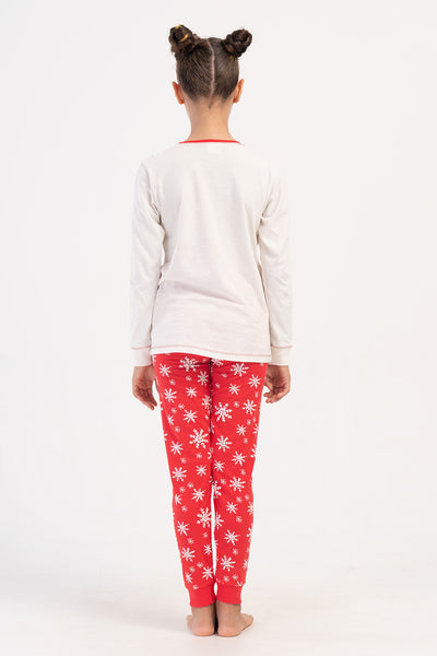 Pijama fete Lycra Suprem guler rotund mânecă lungă manșete (7-8/15-16) - Alb murdar