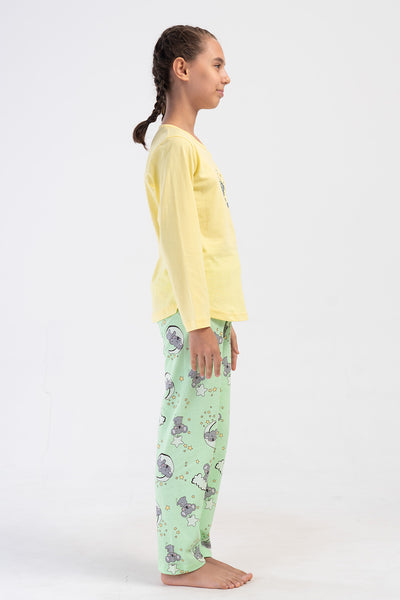 KIZ COCUK P.SUPREM O YAKA UZUN KOL ETEGI OVAL PIJAMA TAKIM(9-10/15-16) - AÇIK SARI
