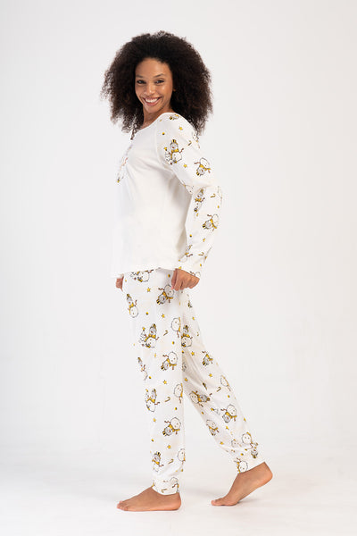 Pijama damă P.SUPREM XXL guler rotund mânecă lungă raglan tiv oval manșete – Crem