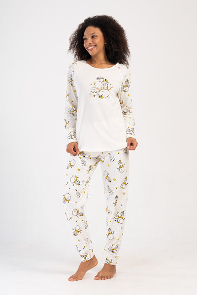Pijama damă P.SUPREM XXL guler rotund mânecă lungă raglan tiv oval manșete – Crem