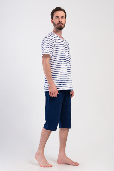 Set bărbați P.SUPREM glugă, guler la baza gâtului, mânecă scurtă, pantaloni scurți - INDIGO