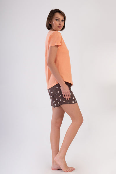 SET PIJAMALE SCURTE DE DAMĂ P.SUPREM CU GULER ROTUND, MÂNECĂ SCURTĂ ȘI ȘORȚ CU TERMINAȚIE OVALĂ - BABY PINK