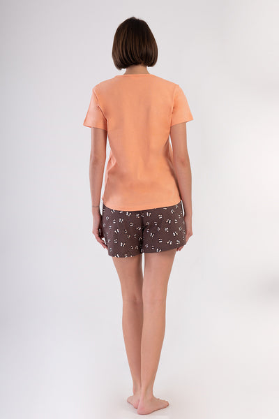 SET PIJAMALE SCURTE DE DAMĂ P.SUPREM CU GULER ROTUND, MÂNECĂ SCURTĂ ȘI ȘORȚ CU TERMINAȚIE OVALĂ - BABY PINK
