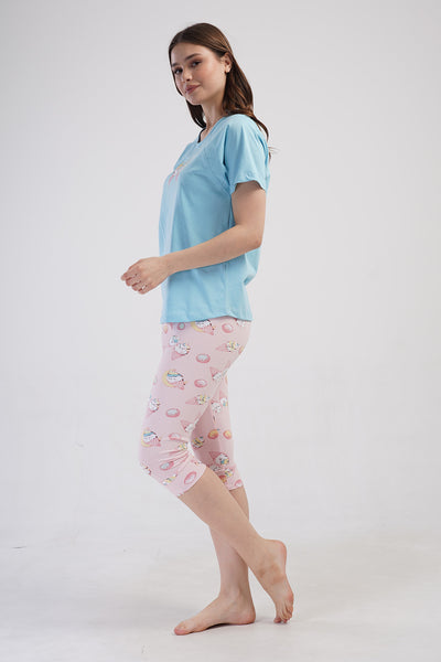 COSTUM CAPRI DAMĂ LYC SUPREM, GÂT ROTUND, MÂNECĂ SCURTĂ RAGLAN, TIV OVAL ȘI MANȘETE - BLUE ATOLL