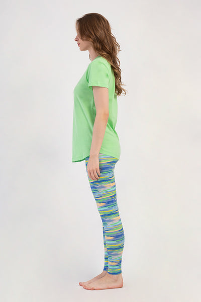 SET PIJAMA DE DAMA LUNG, LYC SUPREM, GULEREC ROTUND, BLUZĂ CU MÂNECĂ SCURTĂ ȘI COLANȚI CU MANȘETE OVALE - VERDE