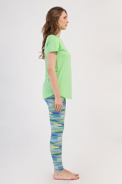 SET PIJAMA DE DAMA LUNG, LYC SUPREM, GULEREC ROTUND, BLUZĂ CU MÂNECĂ SCURTĂ ȘI COLANȚI CU MANȘETE OVALE - VERDE