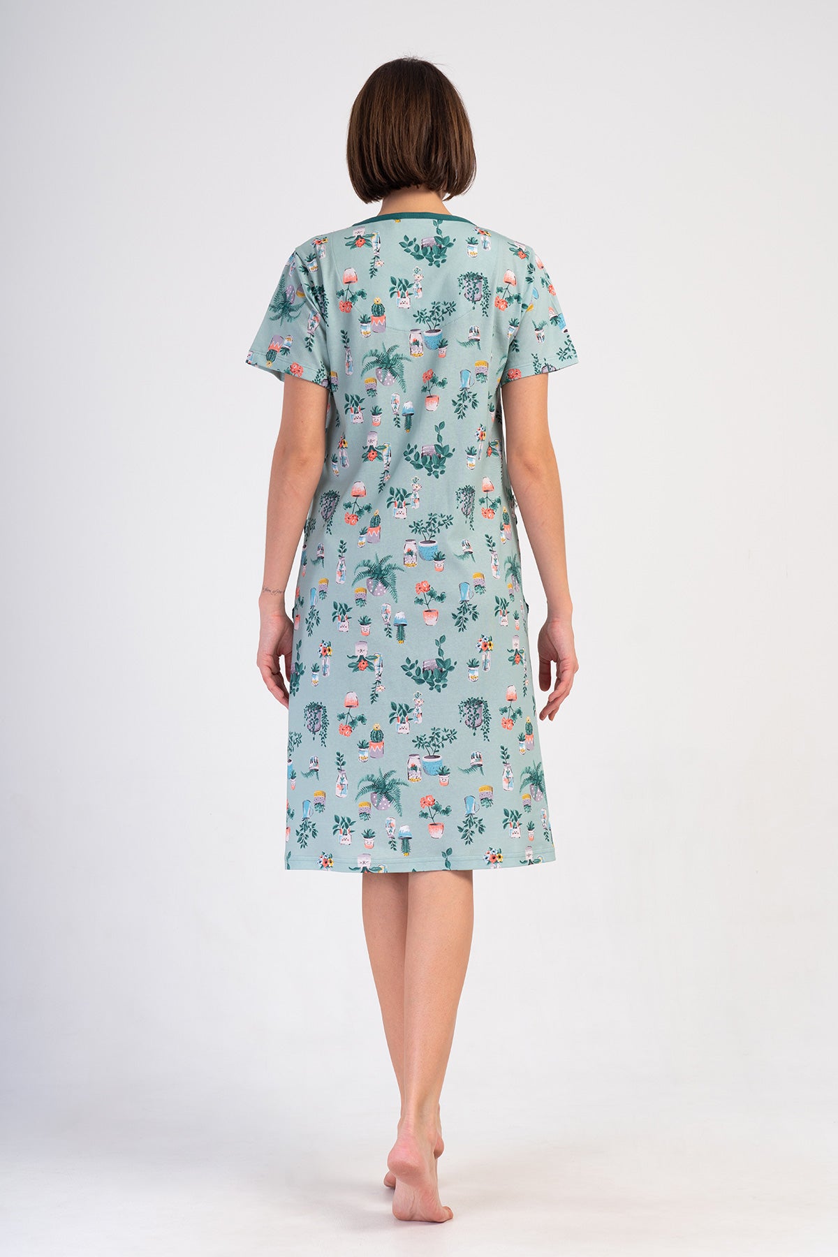ROCHIE DE CASĂ DE DAMĂ CU MÂNECĂ SCURTĂ, FERMOAR ȘI BUZUNARE P.SUPREM - VERDE