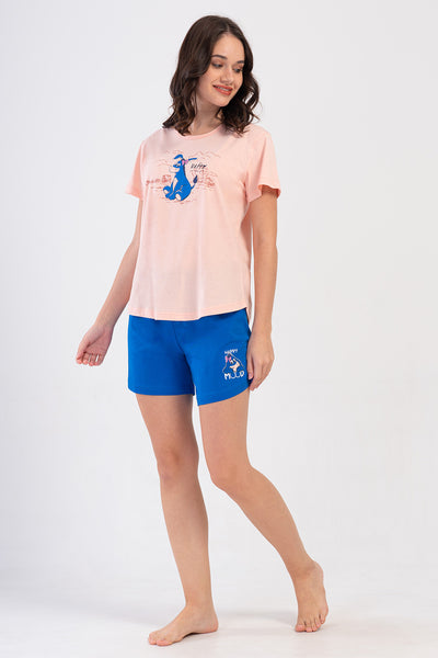 WOMEN'S P.SUPREM O-NECK SHORT SLEEVE SKIRT OVAL SORTS SUIT - SOFT PINK