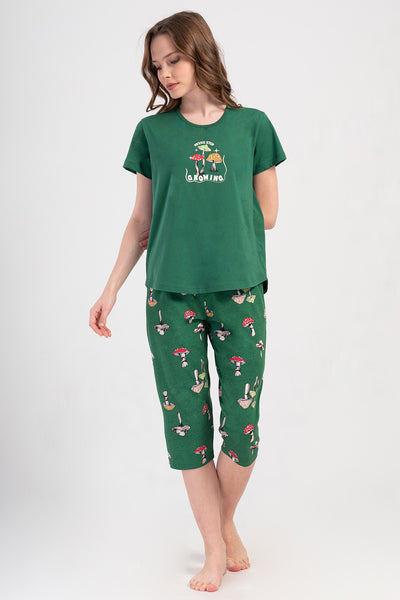 SET CAPRI FEMEI D.B.R. TRICOU DEJA MÂNECĂ SCURTĂ ŞI FUSTĂ OVALĂ - SMARALD