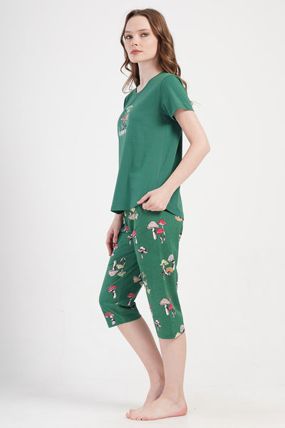 SET CAPRI FEMEI D.B.R. TRICOU DEJA MÂNECĂ SCURTĂ ŞI FUSTĂ OVALĂ - SMARALD