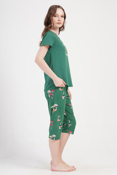 SET CAPRI FEMEI D.B.R. TRICOU DEJA MÂNECĂ SCURTĂ ŞI FUSTĂ OVALĂ - SMARALD