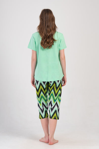 WOMEN'S P.SUPREM XXL O-NECK SHORT SLEEVE SKIRT OVAL CAPRI SUIT - MINT