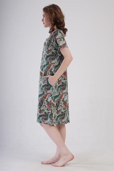 ROCHIE DE CASĂ DE DAMĂ P.SUPREM, CU MÂNECĂ SCURTĂ, CU FERMOAR ȘI BUZUNARE - KAKI