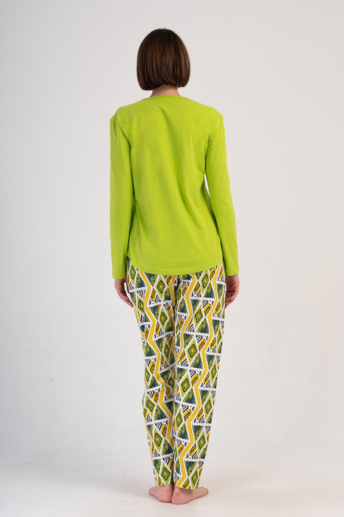 Set pijama oval cu fustă și mânecă lungă, cu guler în O, P.SUPREM, pentru femei - verde