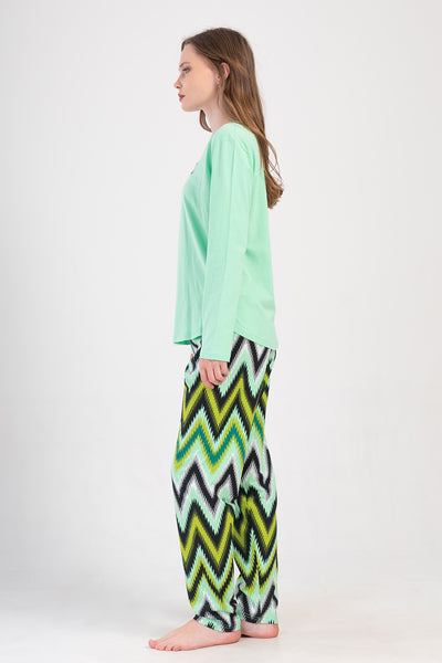 KADIN P.SUPREM O YAKA UZUN KOL ETEGI OVAL PIJAMA TAKIM - MINT