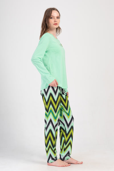 WOMEN'S P.SUPREM O-NECK LONG SLEEVE SKIRT OVAL PAJAMA SET - MINT