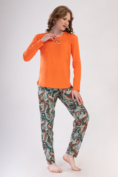 SET DE PIJAMA OVALĂ CU FUSTĂ ȘI MÂNECĂ LUNGĂ P.SUPREM PENTRU DAMĂ - SOMON