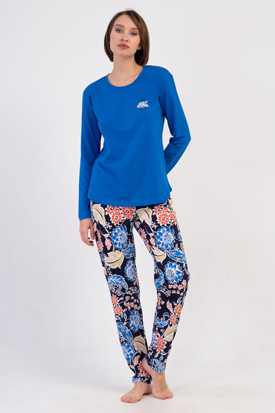 SET DE PIJAMA OVALĂ CU FUSTĂ ȘI MÂNECĂ LUNGĂ P.SUPREM PENTRU DAMĂ - SAX