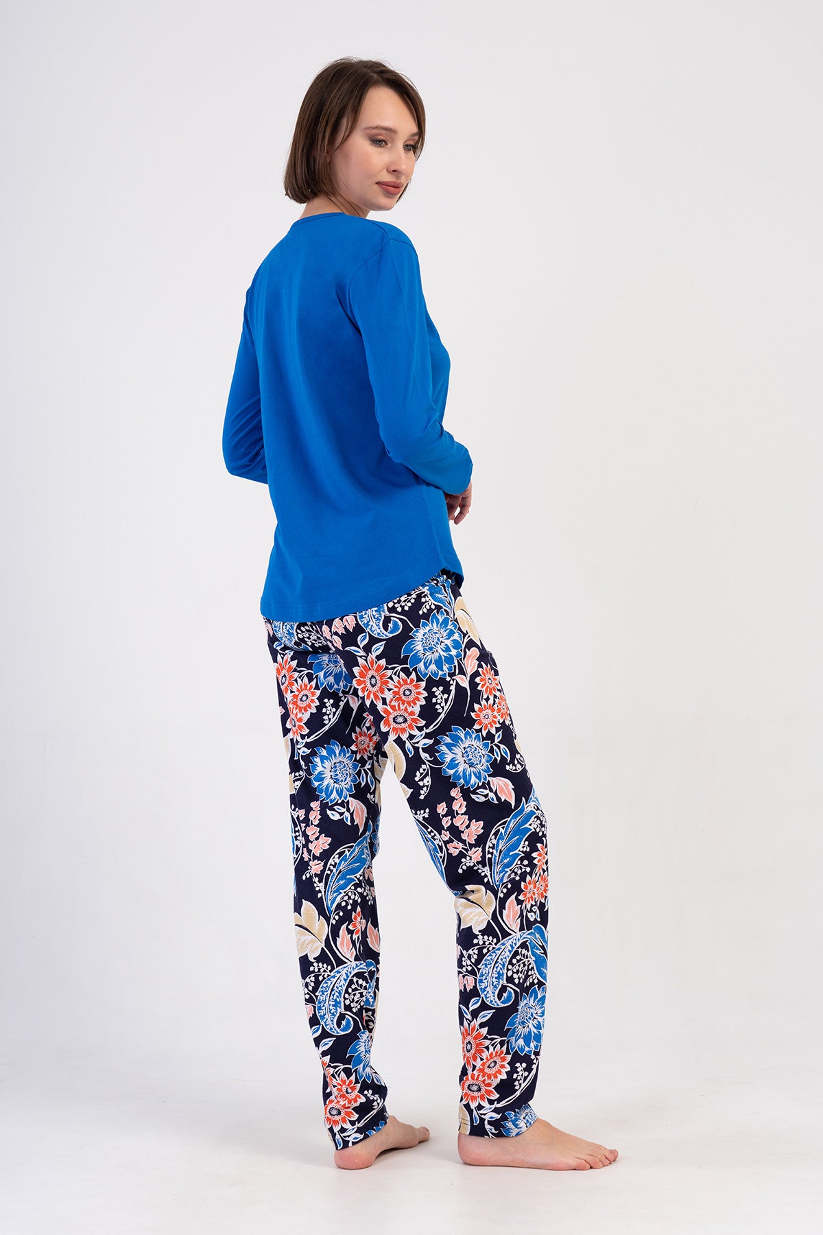SET DE PIJAMA OVALĂ CU FUSTĂ ȘI MÂNECĂ LUNGĂ P.SUPREM PENTRU DAMĂ - SAX