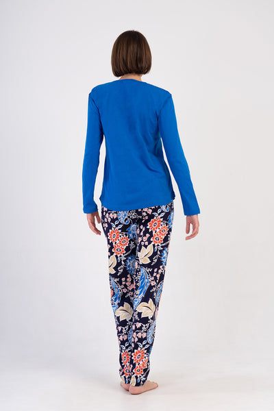 SET DE PIJAMA OVALĂ CU FUSTĂ ȘI MÂNECĂ LUNGĂ P.SUPREM PENTRU DAMĂ - SAX