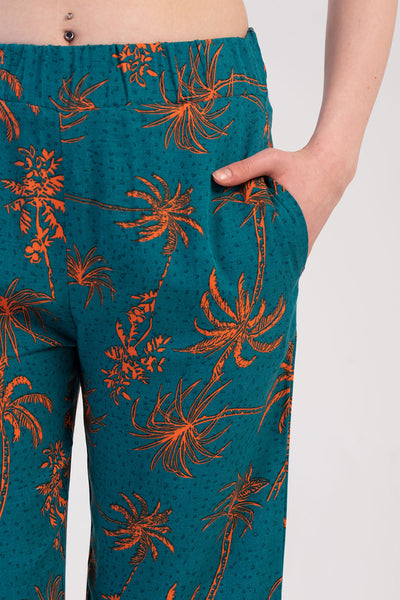 PANTALONI DE PIJAMA DE DAMĂ, DE VÂSCORAZĂ, CU BUZUNARE - PETROL