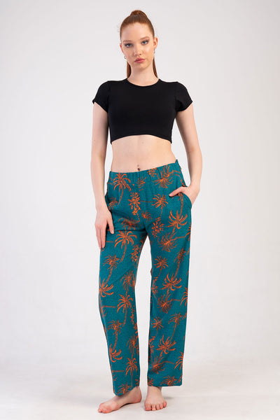 PANTALONI DE PIJAMA DE DAMĂ, DE VÂSCORAZĂ, CU BUZUNARE - PETROL