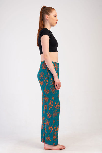 PANTALONI DE PIJAMA DE DAMĂ, DE VÂSCORAZĂ, CU BUZUNARE - PETROL