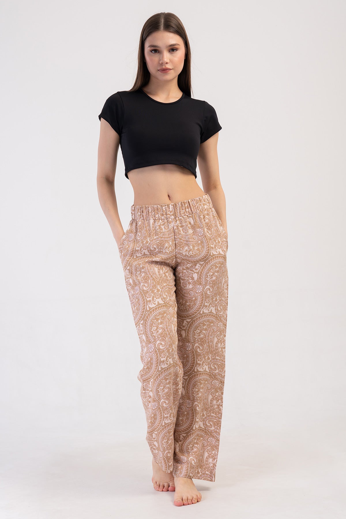 PANTALONI DE PIJAMALE DE DAMĂ DIN VÂSCOZĂ CU BUZUNARE - ROZ DESCHIS