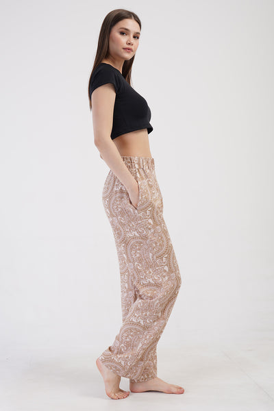 PANTALONI DE PIJAMALE DE DAMĂ DIN VÂSCOZĂ CU BUZUNARE - ROZ DESCHIS