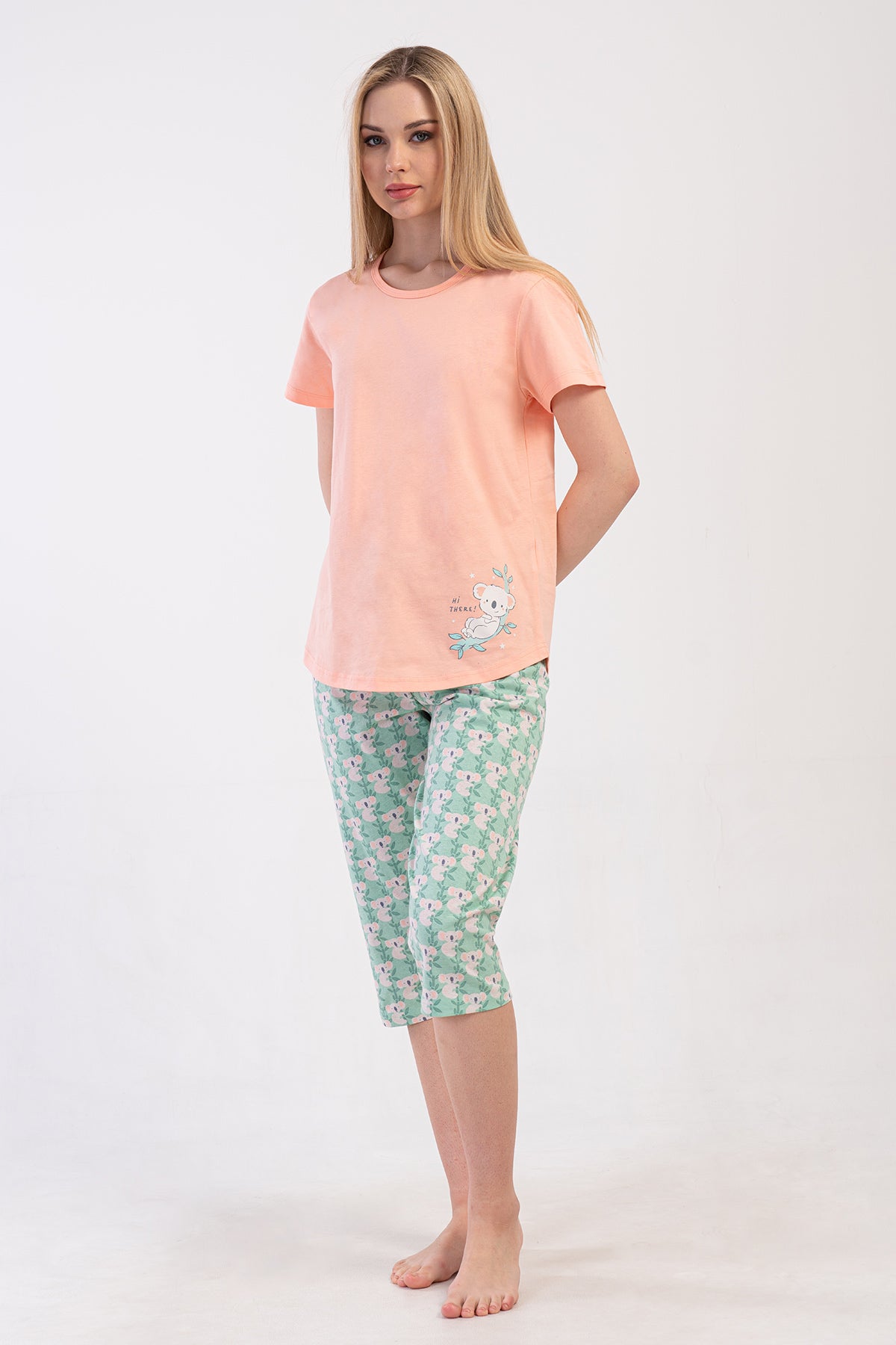 FEMEIE P.SUPREM DECOLTEU ROTUND MÂNECĂ SCURTĂ CU MARGINE OVALĂ PANTALONI TREISFERTURI - BABY PINK