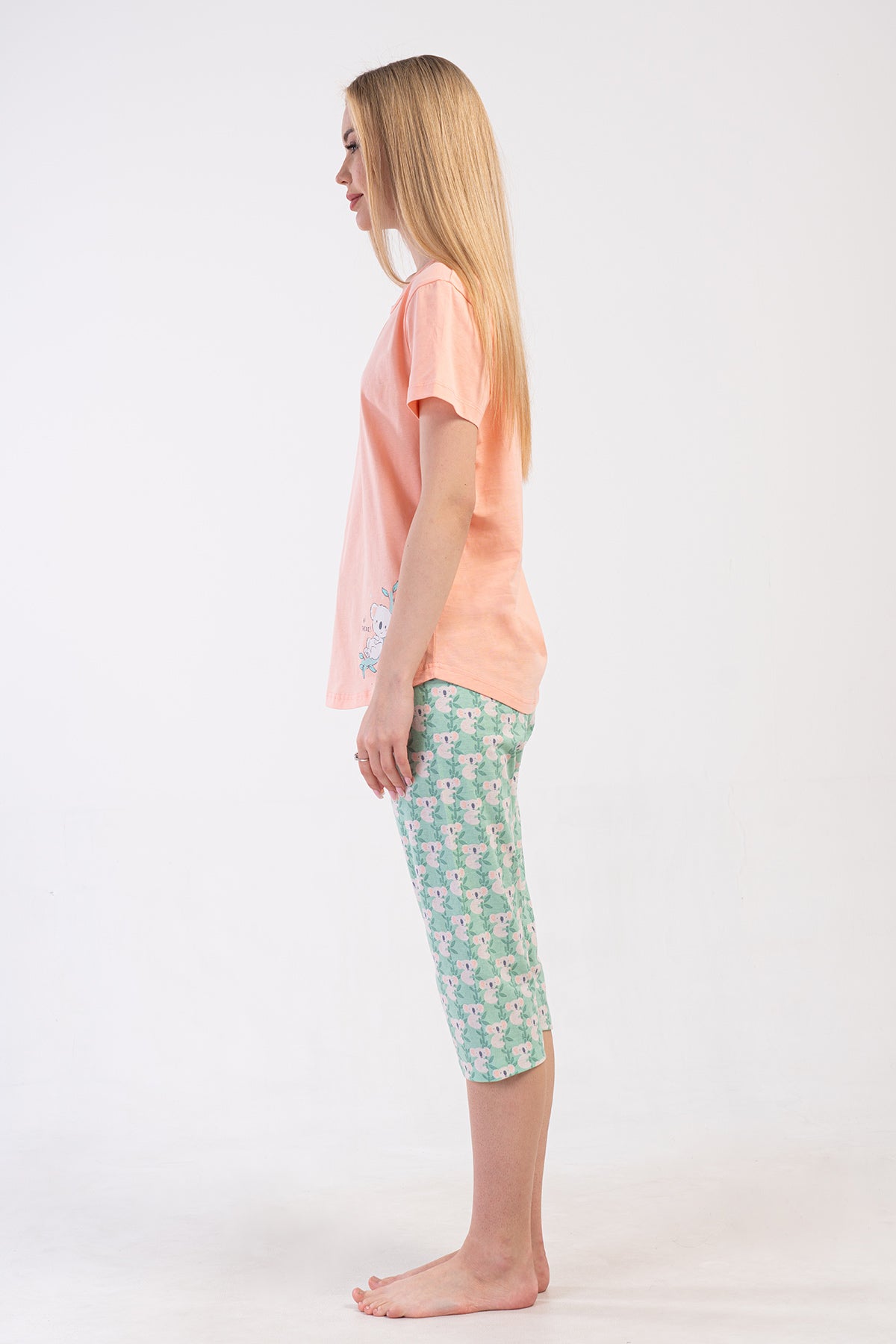 FEMEIE P.SUPREM DECOLTEU ROTUND MÂNECĂ SCURTĂ CU MARGINE OVALĂ PANTALONI TREISFERTURI - BABY PINK