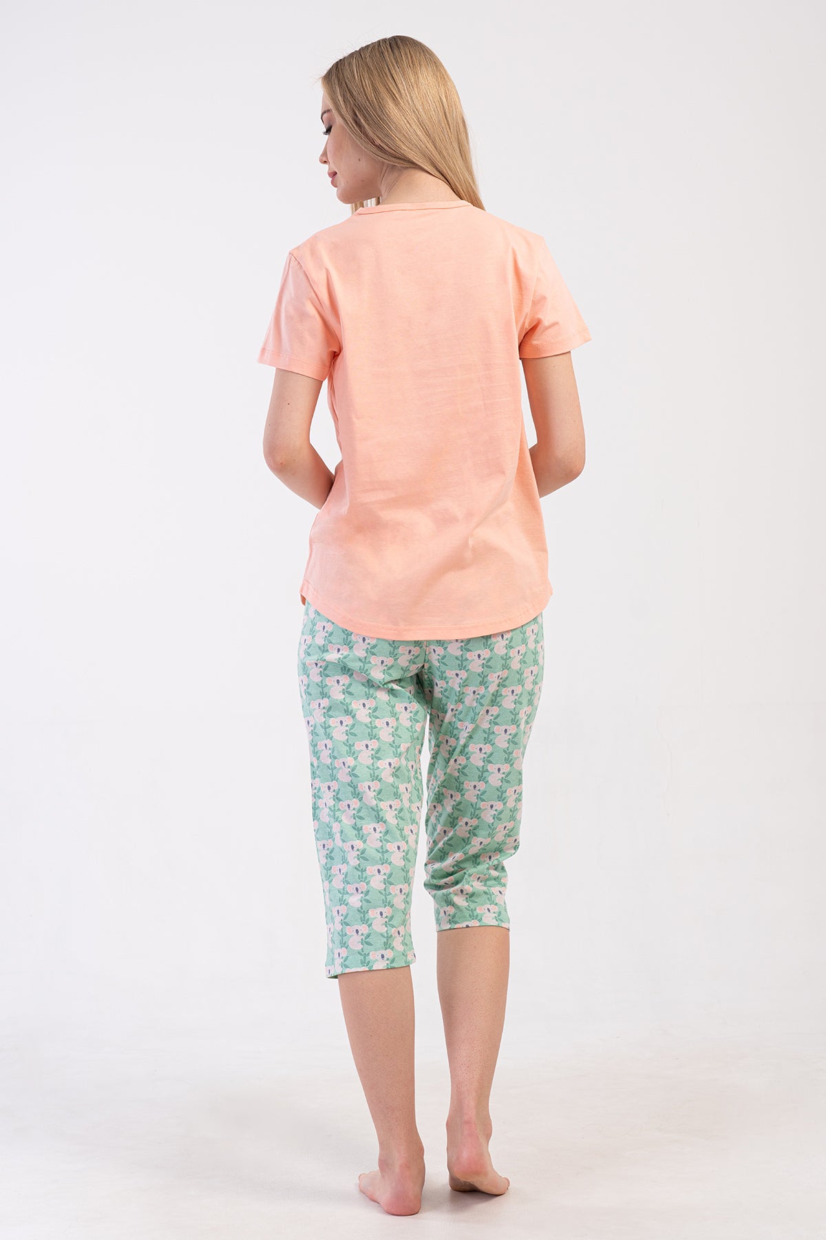 FEMEIE P.SUPREM DECOLTEU ROTUND MÂNECĂ SCURTĂ CU MARGINE OVALĂ PANTALONI TREISFERTURI - BABY PINK