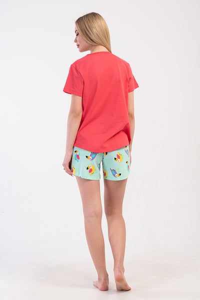 FEMEIE P.SUPREM DECOLTEU ROTUND MÂNECĂ SCURTĂ JUPE OVALĂ COSTUM PANTALONI SCURȚI - FUCHSIA