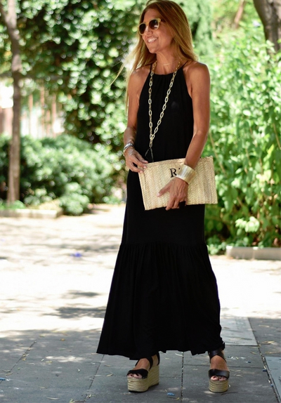 Rochie maxi din viscoză cu fustă cu volane, 4232