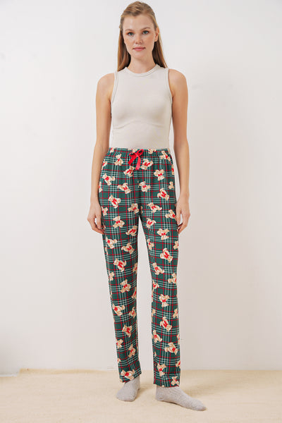 4323 Pantaloni de Pijamă Decorați - Verde Smarald