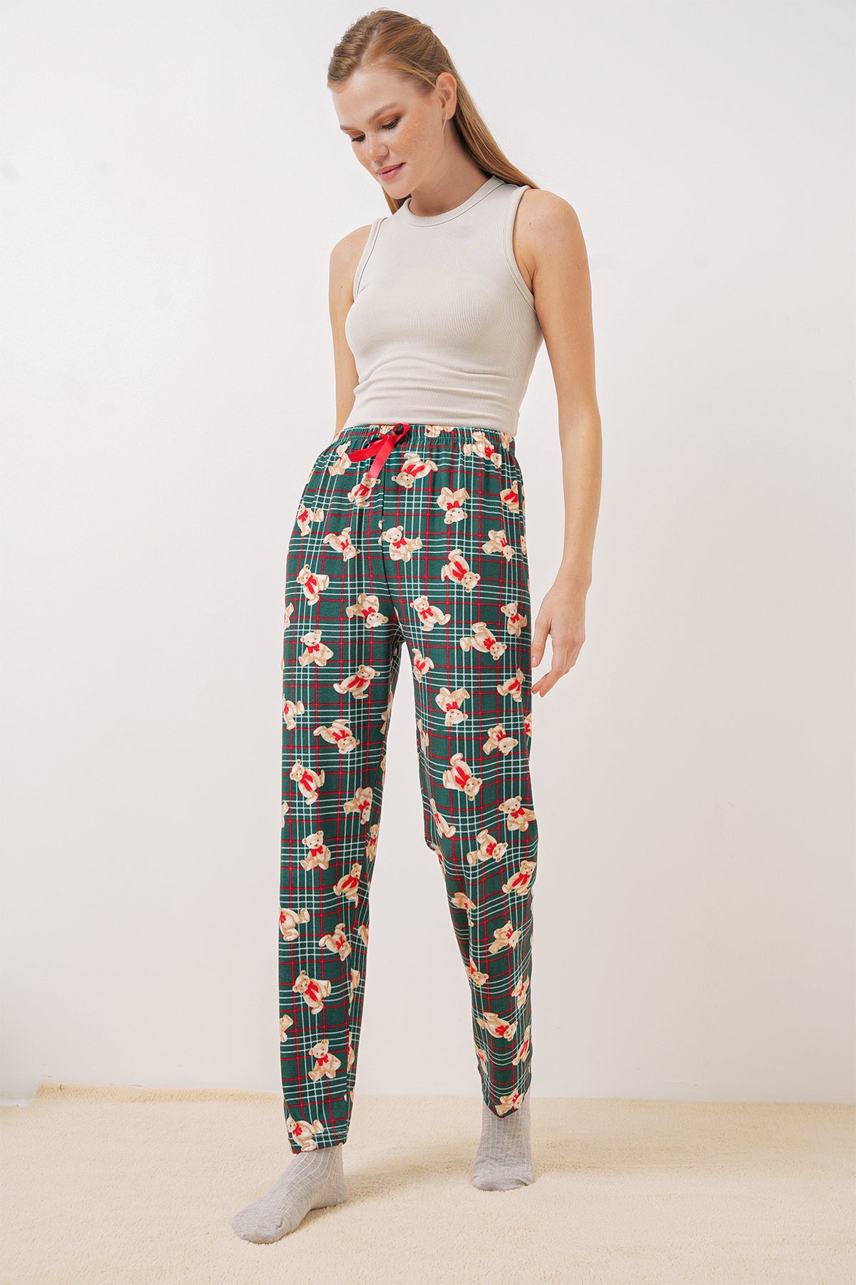 4323 Pantaloni de Pijamă Decorați - Verde Smarald
