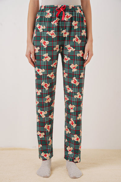 4323 Pantaloni de Pijamă Decorați - Verde Smarald