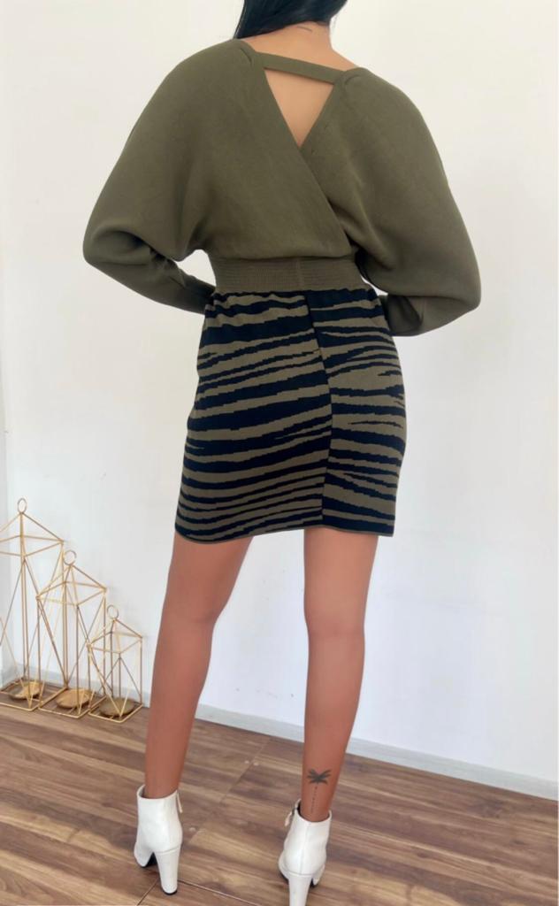 Rochie tricotată cu model zebră 841 - Kaki