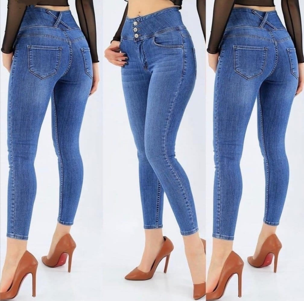 High-Waist Lycra Jeans (Blue), 27087
