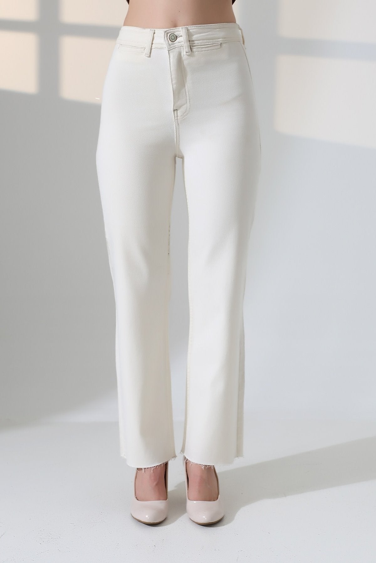 Pantalon Denim Palazzo cu Buzunare Decorative 1710