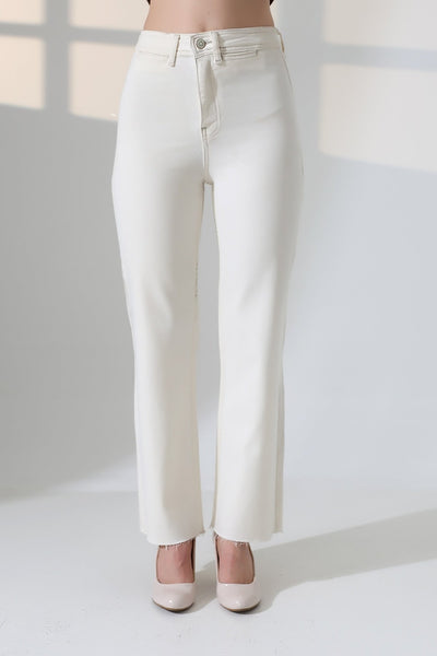 Pantalon Denim Palazzo cu Buzunare Decorative 1710