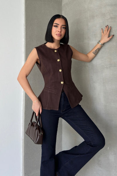 Vesta Denim cu Butoane Ajustabilă la Talie 6086