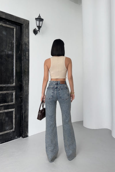 Kesik Paça Straight Fit Kot Pantolon 7070