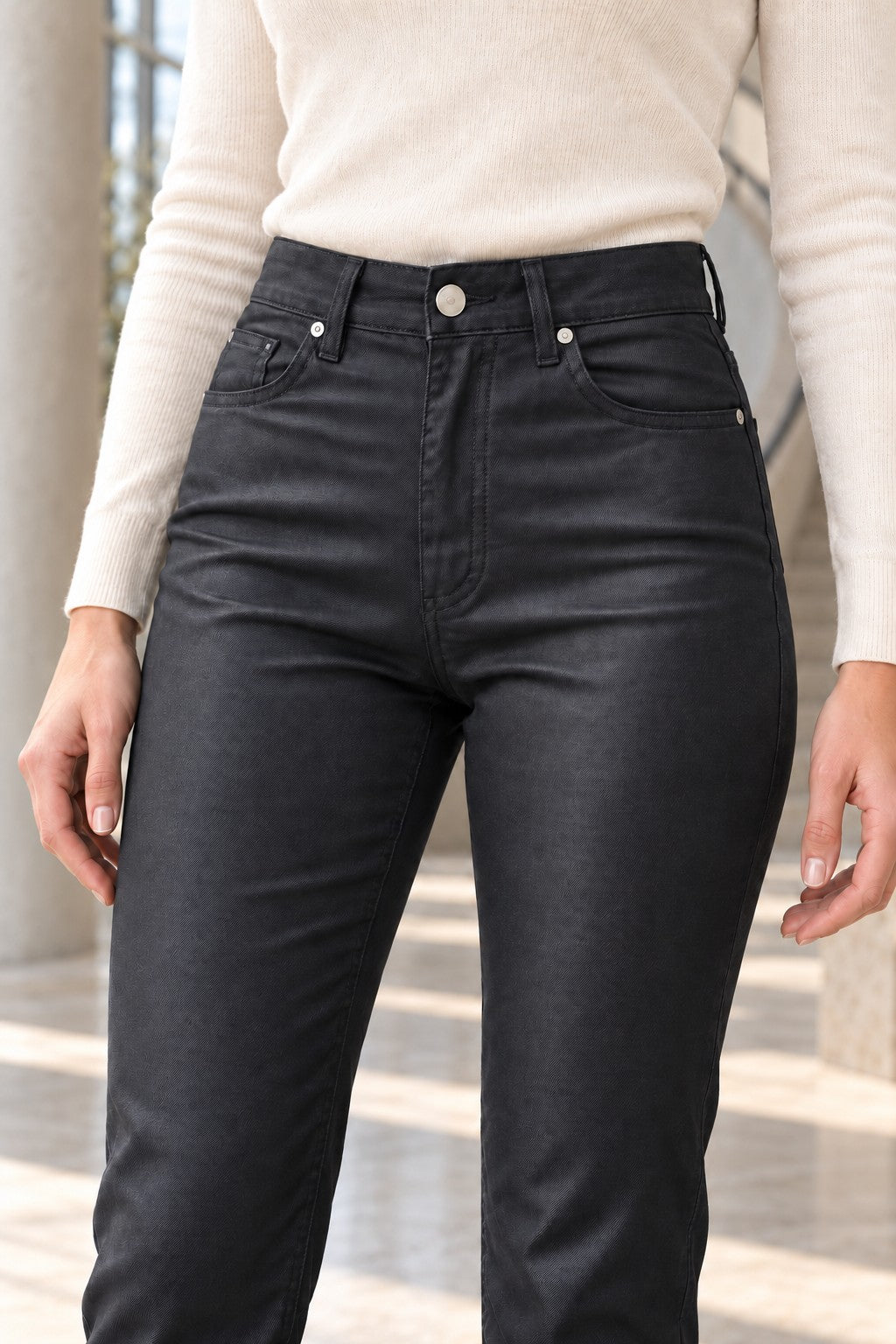 Mom Fit Kaplama Deri Pantolon 7072
